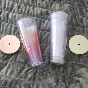Starbucks Purple and White Tumblers with Lids